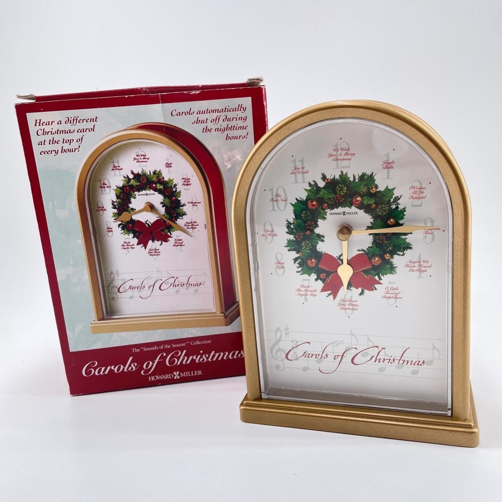 Howard Miller Carols of Christmas II Musical Mantel Clock 645-424 Gold Tone Box